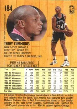 1991-92 Fleer Terry Cummings #184 card back image