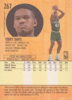 1991-92 Fleer Terry Davis #267 card back image