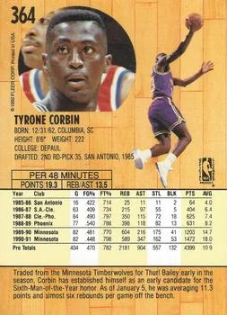1991-92 Fleer Tyrone Corbin #364 card back image