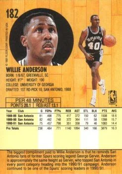 1991-92 Fleer Willie Anderson #182 card back image