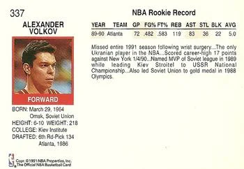 1991-92 Hoops Alexander Volkov #337 card back image