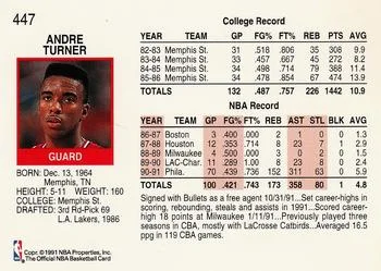 1991-92 Hoops Andre Turner #447 card back image