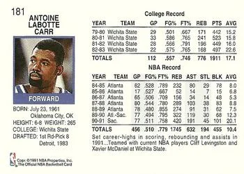 1991-92 Hoops Antoine Carr #181 card back image