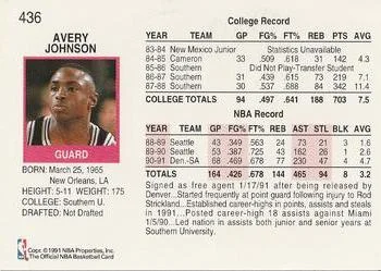 1991-92 Hoops Avery Johnson #436 card back image