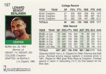 1991-92 Hoops Benoit Benjamin #197 card back image