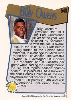 1991-92 Hoops Billy Owens Draft Picks #548 card back image