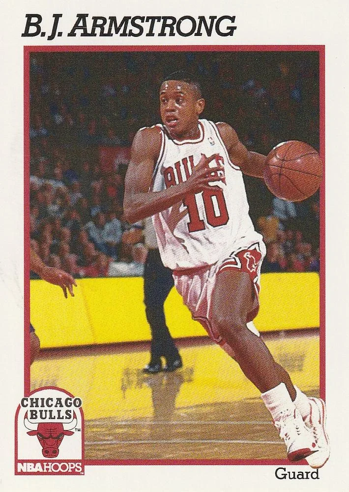 1991-92 Hoops B.J. Armstrong UER: B.J. on front #26 card image
