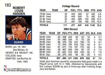 1991-92 Hoops Bobby Hansen #183 card back image