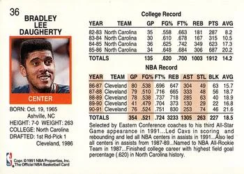1991-92 Hoops Brad Daugherty #36 card back image