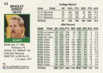 1991-92 Hoops Brad Davis #44 card back image