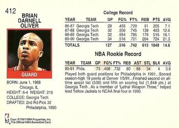 1991-92 Hoops Brian Oliver #412 card back image