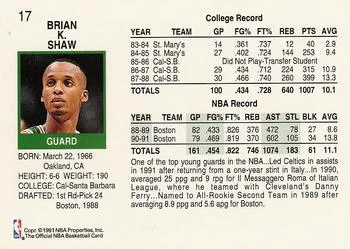 1991-92 Hoops Brian Shaw #17 card back image