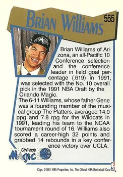 1991-92 Hoops Brian Williams Draft Picks #555 card back image