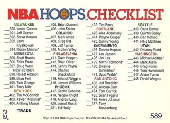 1991-92 Hoops Checklist #4: 331-448 #589 card back image