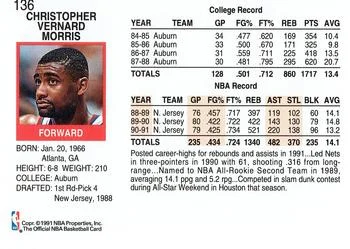 1991-92 Hoops Chris Morris #136 card back image