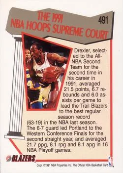 1991-92 Hoops Clyde Drexler SC #491 card back image