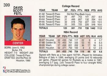1991-92 Hoops Dave Feitl #399 card back image
