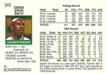 1991-92 Hoops Derek Smith #340 card back image