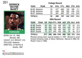 1991-92 Hoops Derrick McKey #201 card back image