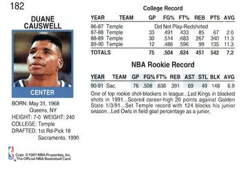 1991-92 Hoops Duane Causwell #182 card back image