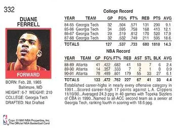 1991-92 Hoops Duane Ferrell #332 card back image