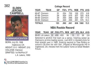 1991-92 Hoops Elden Campbell #382 card back image