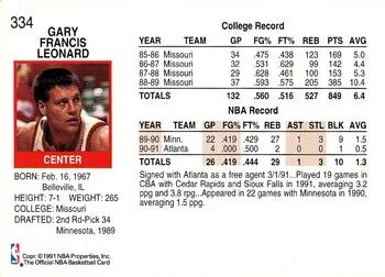 1991-92 Hoops Gary Leonard #334 card back image