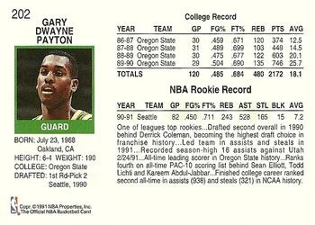 1991-92 Hoops Gary Payton #202 card back image