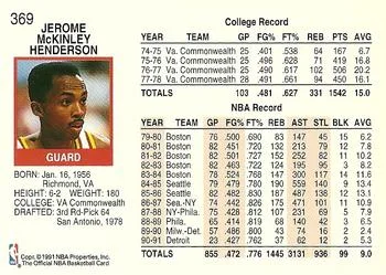 1991-92 Hoops Gerald Henderson #369 card back image