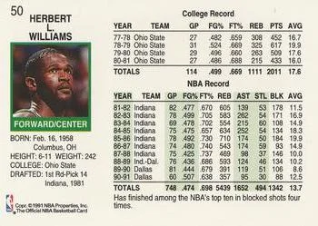 1991-92 Hoops Herb Williams #50 card back image