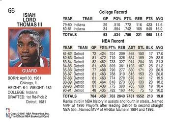1991-92 Hoops Isiah Thomas #66 card back image