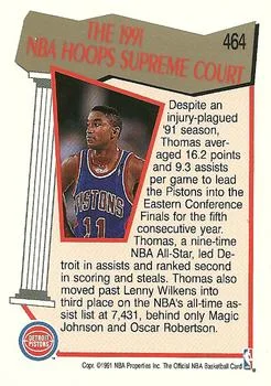 1991-92 Hoops Isiah Thomas SC #464 card back image