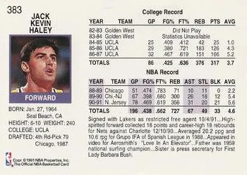 1991-92 Hoops Jack Haley #383 card back image