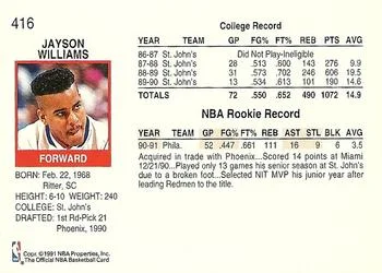 1991-92 Hoops Jayson Williams #416 card back image