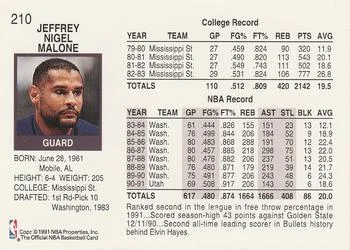 1991-92 Hoops Jeff Malone #210 card back image