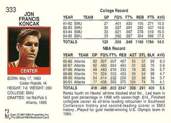 1991-92 Hoops Jon Koncak #333 card back image