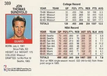 1991-92 Hoops Jon Sundvold #389 card back image