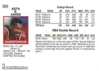 1991-92 Hoops Keith Askins #386 card back image