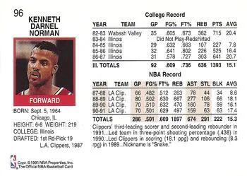1991-92 Hoops Ken Norman #96 card back image