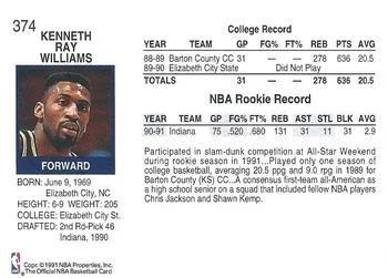 1991-92 Hoops Ken Williams #374 card back image
