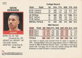 1991-92 Hoops Kevin Edwards #111 card back image