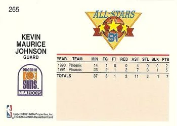 1991-92 Hoops Kevin Johnson #265 card back image