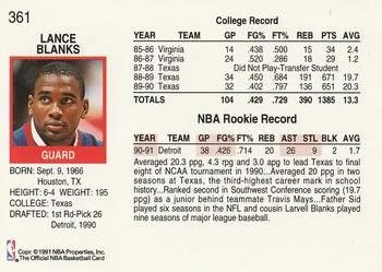 1991-92 Hoops Lance Blanks #361 card back image