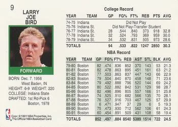 1991-92 Hoops Larry Bird #9 card back image