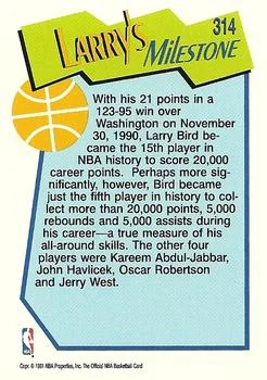 1991-92 Hoops Larry Bird MS #314 card back image