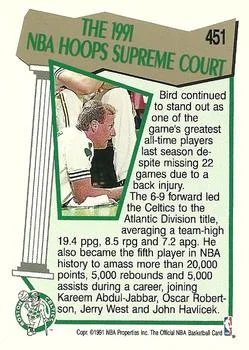 1991-92 Hoops Larry Bird SC #451 card back image