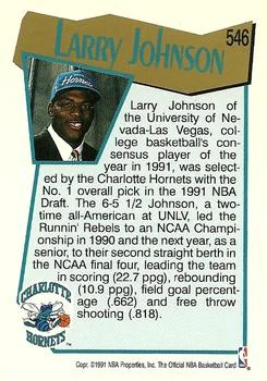 1991-92 Hoops Larry Johnson Draft Picks #546 card back image