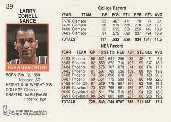 1991-92 Hoops Larry Nance #39 card back image
