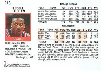 1991-92 Hoops Ledell Eackles #213 card back image