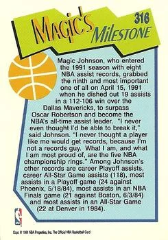 1991-92 Hoops Magic Johnson MS #316 card back image